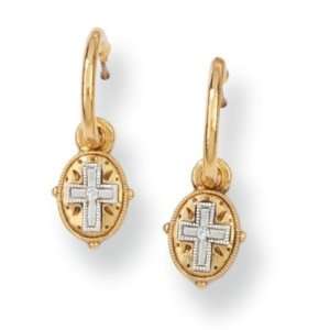  1928 Gold tone Etched Cross Drop Earrings Jewelry