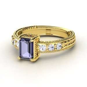 Emerald Isle Ring, Emerald Cut Iolite 18K Yellow Gold Ring 