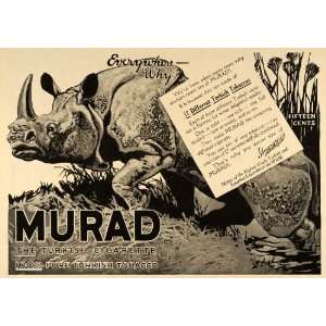 1915 Ad Murad Turkish Cigarettes Rhinoceros Rhino Horn   Original 
