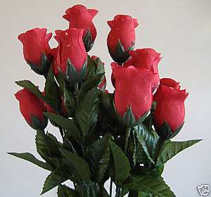 Artificial Silk Red Dew Drop Rose Bud Flower IEE495  