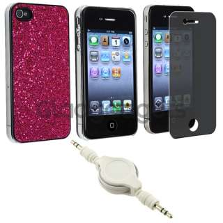 Pink Bling Plastic Case+Privacy Film+Cable For iPhone 4 s 4s 4G 4th 