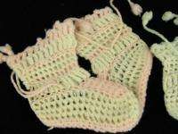 Set Vintage Handmade Hand Knit Crocheted Pink Cream Childs Baby 