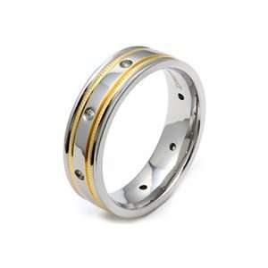 7MM High Polished Titanium Ring with CZs around Band in Center of Two 