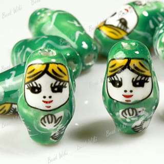 10 Green Russian Doll Charm Porcelain Beads 22mm PB0021  