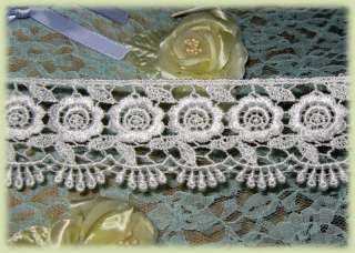 Beautiful White embroidered rayon venise lace trim w/roses n leaves 
