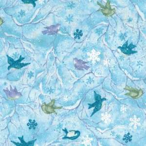 SNOW SHOW BIRDS GRN LAVENDER TEAL~ Cotton Quilt Fabric  