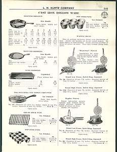 1928 ad Griswold Cast Iron Skillet Pop Over Pans Bread Stick Kettle 