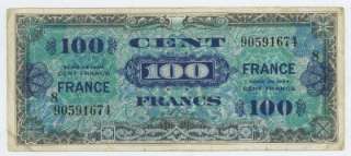 FRANCE 100 FRANC AMC BANKNOTE 1944 PICK#123c VF  