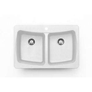   Dual Mount Granite 33x22x9 4 Hole Double Bowl Kitchen Sink in White