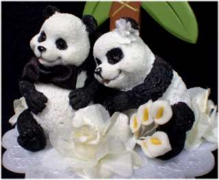 Playful Panda Bear Wedding Cake Topper Palm Tree Top  