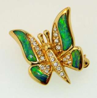 14K Yellow Gold KABANA Top Quality Opal Inlay and Diamonds BUTTERFLY 