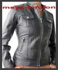 Womens Italian Designer Top Black Leather Jacket 8   16