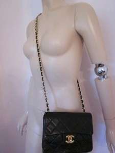   Black Lambskin Classic Mini 2.55 Coco Flap Bag Purse Crossbody Handbag