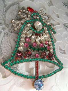 his word cir1930 s czech glass christmas bell brooch pin