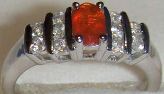 MEXICAN CHERRY FIRE OPAL & WHITE ZIRCON RING, PLATINUM / 925 SS, SIZE 