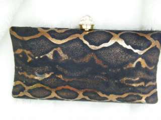 BEBE bag purse handbag pocketbook clutch black bronze snake  
