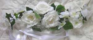 TWO CREAM WHITE ROSE FLORAL SWAGS FROM WILTON  
