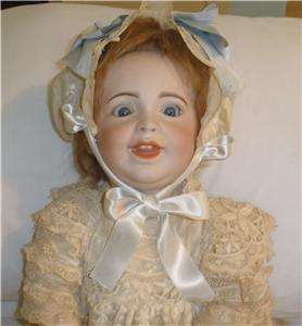 ANTIQUE FRENCH BISQUE DOLL Laughing Jumeau 23 TALL Mohair Wig Brown 
