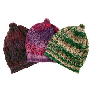 Alpaca Webbed Hand Knit Beanie Cap Set 3 Hats Peru O/S  