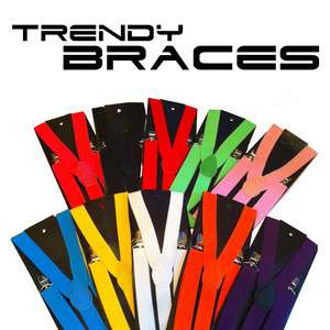 Braces Suspenders Adjustable Unisex Neon UV & Plain Mens Ladies Fancy 