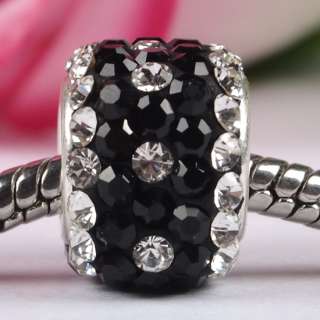 Black Square Swarovski Crystal 925 Silver Charm Beads Fit European 
