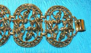 Vintage Ornate Wide Link Goldtone Link Bracelet  