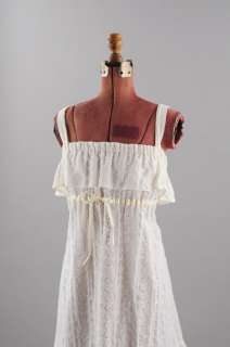 White Eyelet Dress on 70s White Cotton Sheer Eyelet Lace Bust Ruffle Romantic Boho Dress L