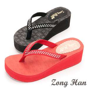 BN Womens Comfort Slippers Flip Flops Mid Heels Shoes Black, Red 
