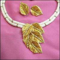 Alice Caviness Vintage Pearls Gold Leaves Necklace Set  