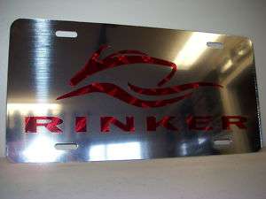 Rinker Boats red diamond on chrome license plate  