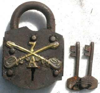 Cast Iron 7/A 7th Cavalry Civil War Padlock Lock Keys  