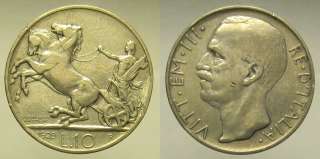 AN) 10 Lire Biga 1929* Rara 1 Rosetta Argento Vittorio Emanuele III 