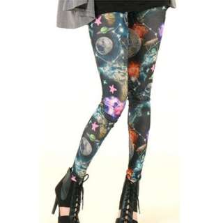 Galaxy Leggings with Planet Pattern Stellar Space Graphic Print 