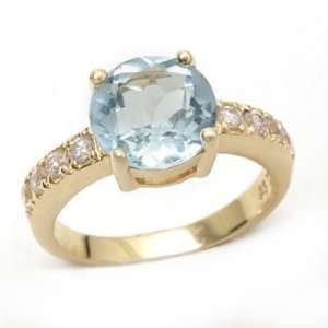   Silver Gold Plated Blue Topaz & Cubic Zirconia Ring Size5.5 Jewelry