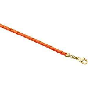  Jewelry Gift 14K White Gold Orange Braided Leather Cord Chain. 18 