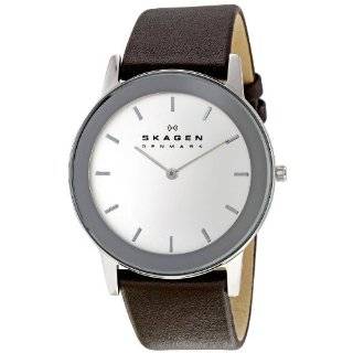  Skagen Mens 691LSLS Black Leather Band Stainless Steel Watch Watches