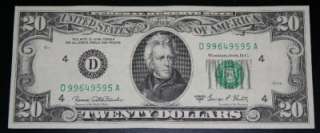 CU 1969C $20 Twenty Dollar Bill Note FRN D99649595A  