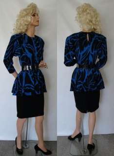 Vintage 80s Trendy Full Peplum Fitted Mini Dress S Wool Blend  
