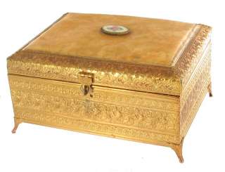 ANTIQUE GILT ORNATE JEWELRY MUSIC DRESSER BOX CASKET  