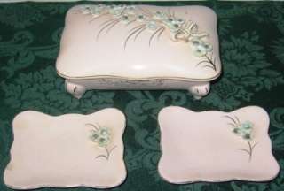   Hand Painted Japan Porcelain Cigarette Box with 2 ashtrays  