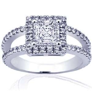 25 Ct Asscher Cut Diamond Split Band Engagement Ring Pave 14K GOLD 