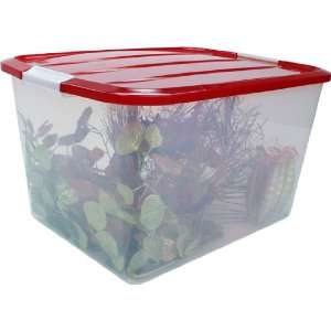  Ornament Storage Box   60 Quart with Dividers (Clear/Red 