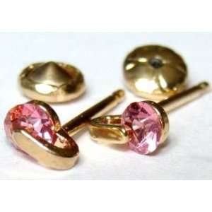 BABY OR TODDLERS 18K SKILLUS GOLD PINK CZ FANCY STUD EARRINGS WITH 