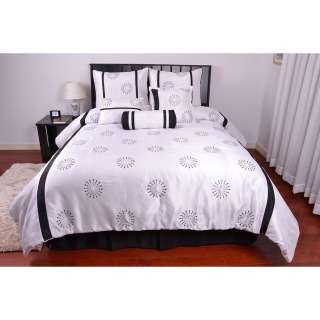 7pcs White Black Embroidery Comforter Bed in a Bag Set Full  