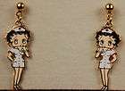 Betty Boop 777 Gold Finish Trim Earrings, Nurse Betty Boop Brooch Pin 