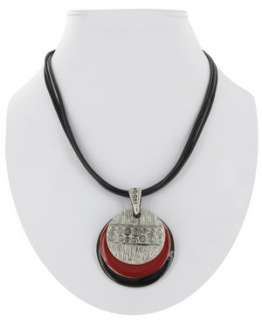 New Chicos Red Black Enamel Circle Pendant Necklace  