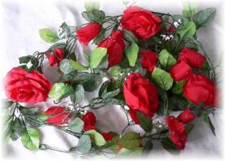 RED Rose Garland Wedding Silk Flowers Arch Gazebo Pew Decor 