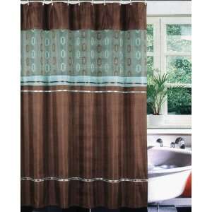  Brown/teal Fabric Bath Shower Curtain Set+liner+hooks 