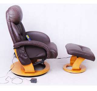   Office Genuine Leather Recliner Massage Chair With Ottoman   Brown