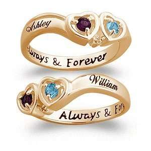  Couples Name & Birthstone Heart Ring with Diamond Accent 